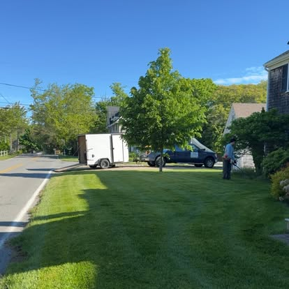 Freshly mowed front lawn