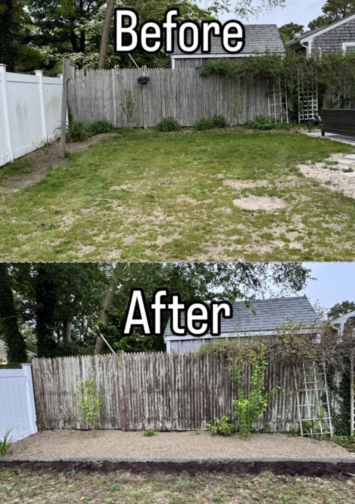 Before and after landscape bed installation by GB Landscape