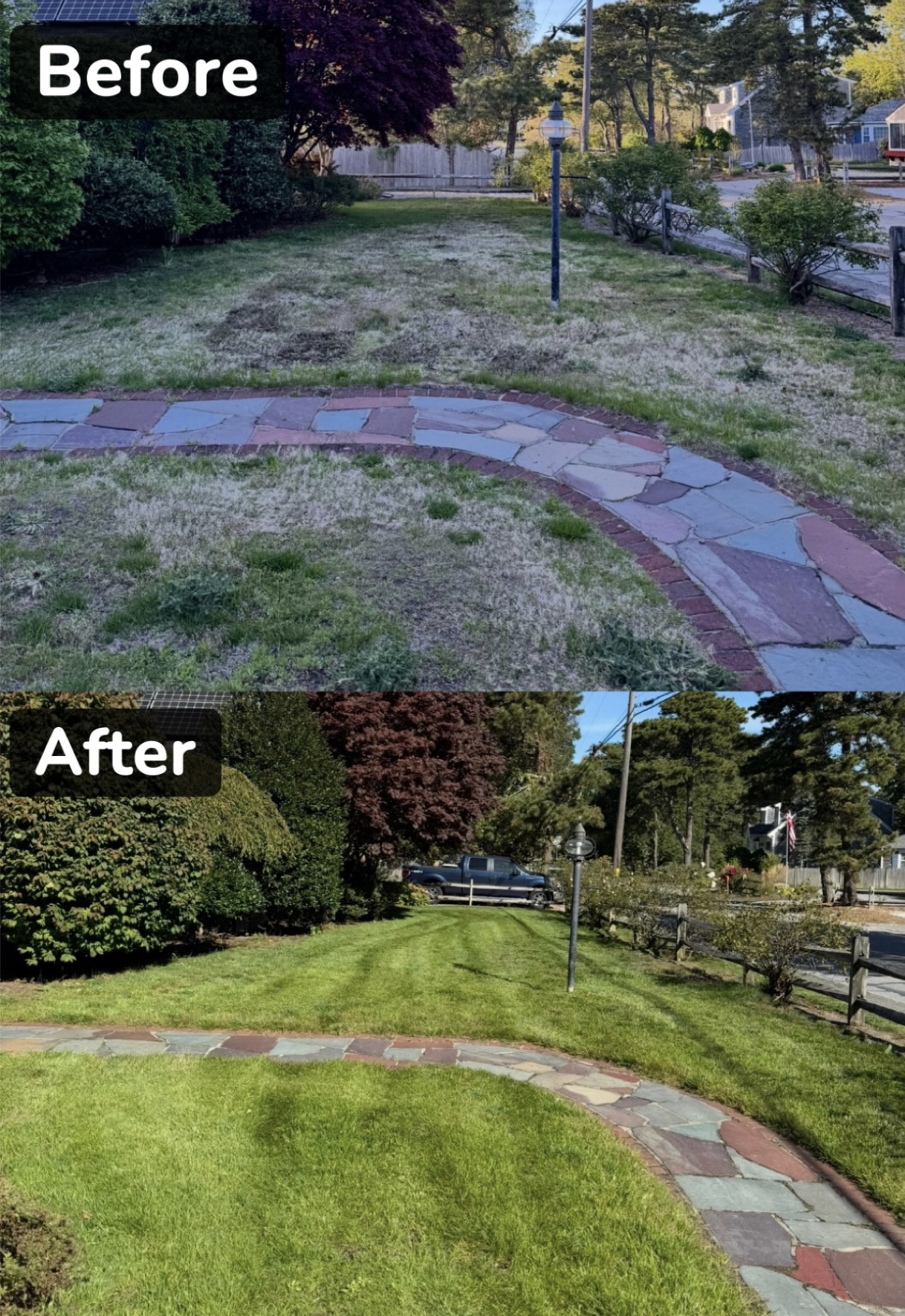 Before and after lawn restoration by GB Landscape